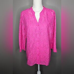 NOTATIONS 2 Piece Lace Button Down and Tank Under Shirt Pink Set. Size XL